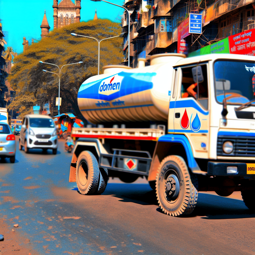 A Domen water delivery truck on the streets of Mumbai, ensuring timely and efficient service to our customers.